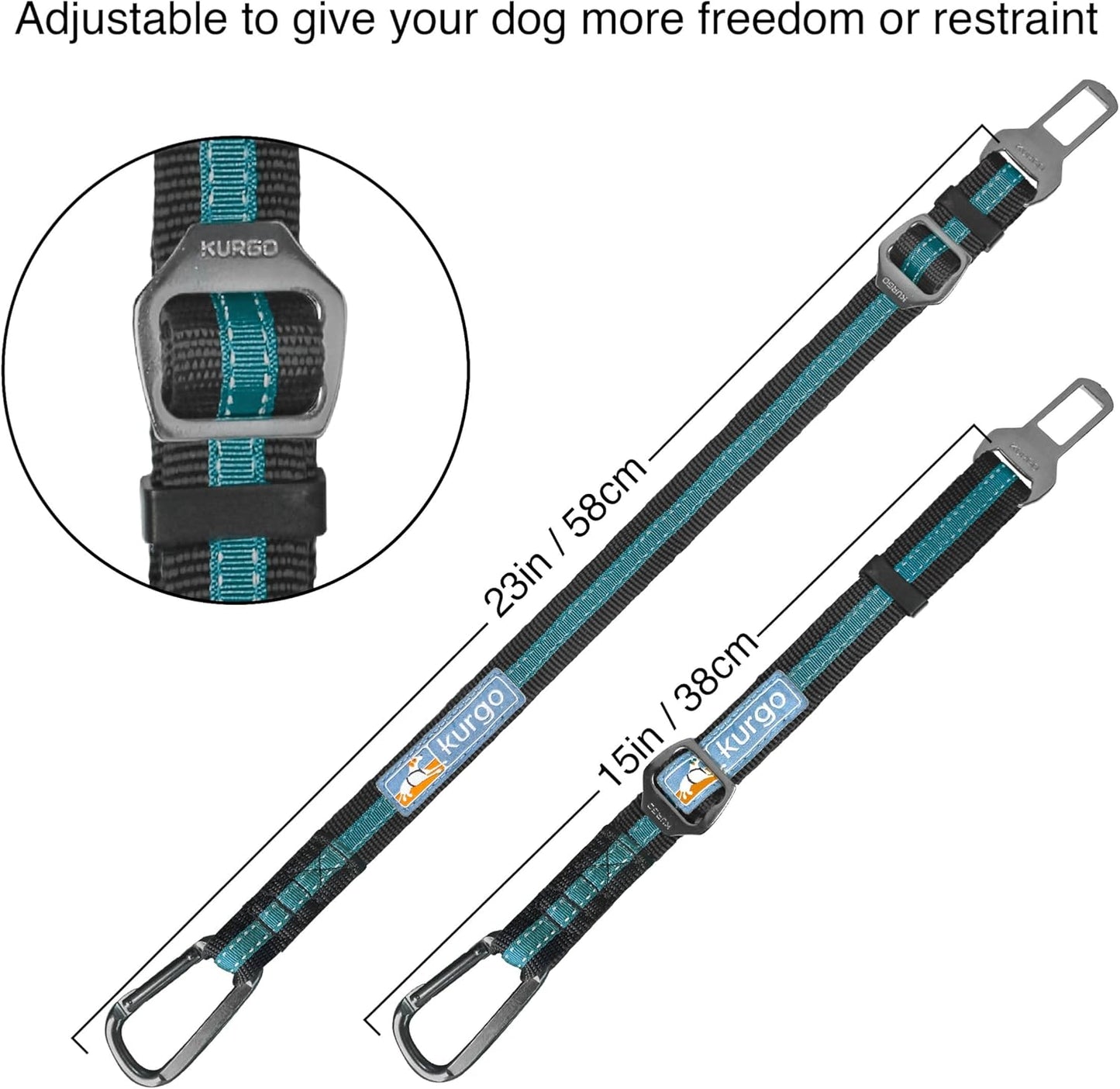 Direct to Seatbelt Tether - Easy-Use Dog Car Harness Clip - Adjustable Ride Strap - Universal Fit for Most Vehicles - All Steel Hardware - Backseat Restraint - Coastal Blue
