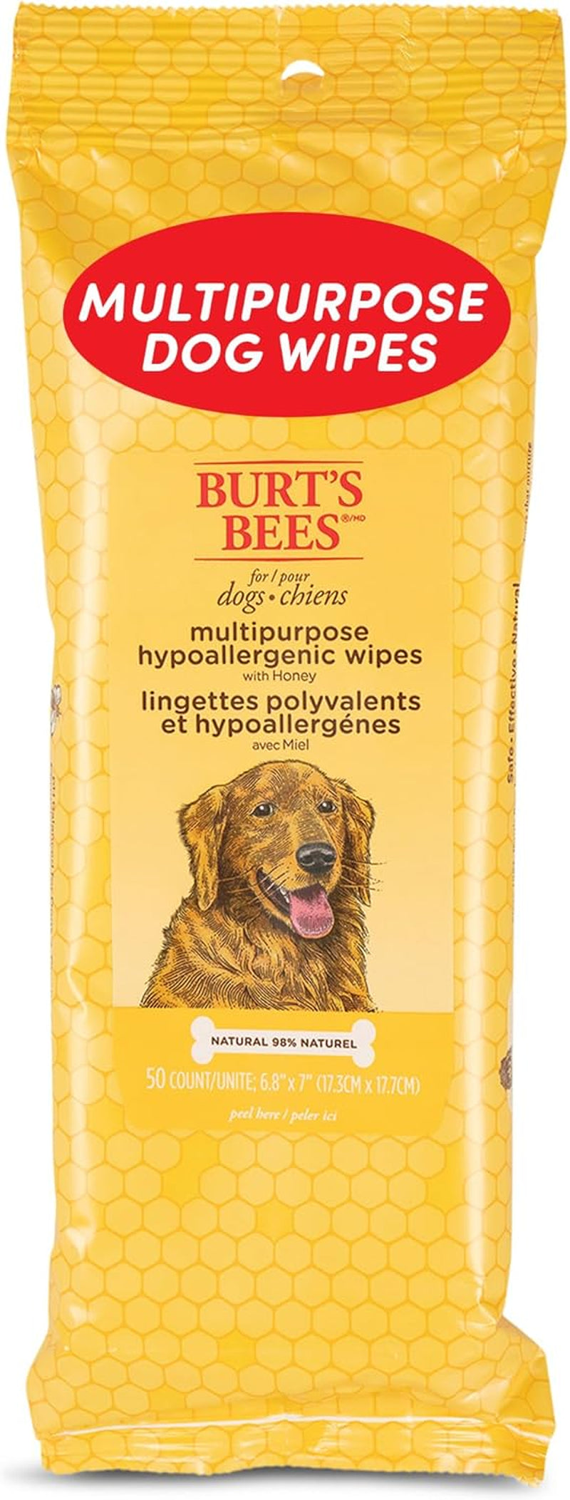 Honey Multipurpose Dog Grooming Wipes, Gentle Hypoallergenic Spot Cleaning Sheets, Ph Balanced Natural Origin Formula for Paws, Face and Butt, 50 Count | Honey Formula, Hypoallergenic Spot-Cleaning, Ph Balanced, Paws Face and Butt
