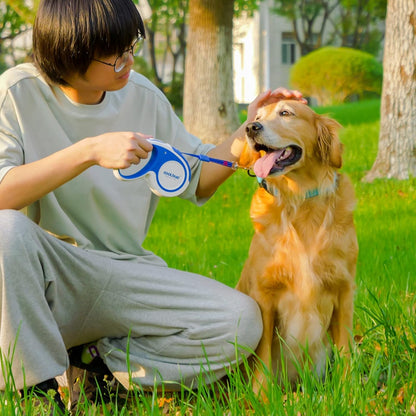 Heavy-Duty Retractable Dog Leash, 16ft Tangle-Free Design with Anti-Slip Handle for Medium Dogs, Reflective Nylon Tape, One-Handed Brake, Pause, and Lock (Blue, Medium)
