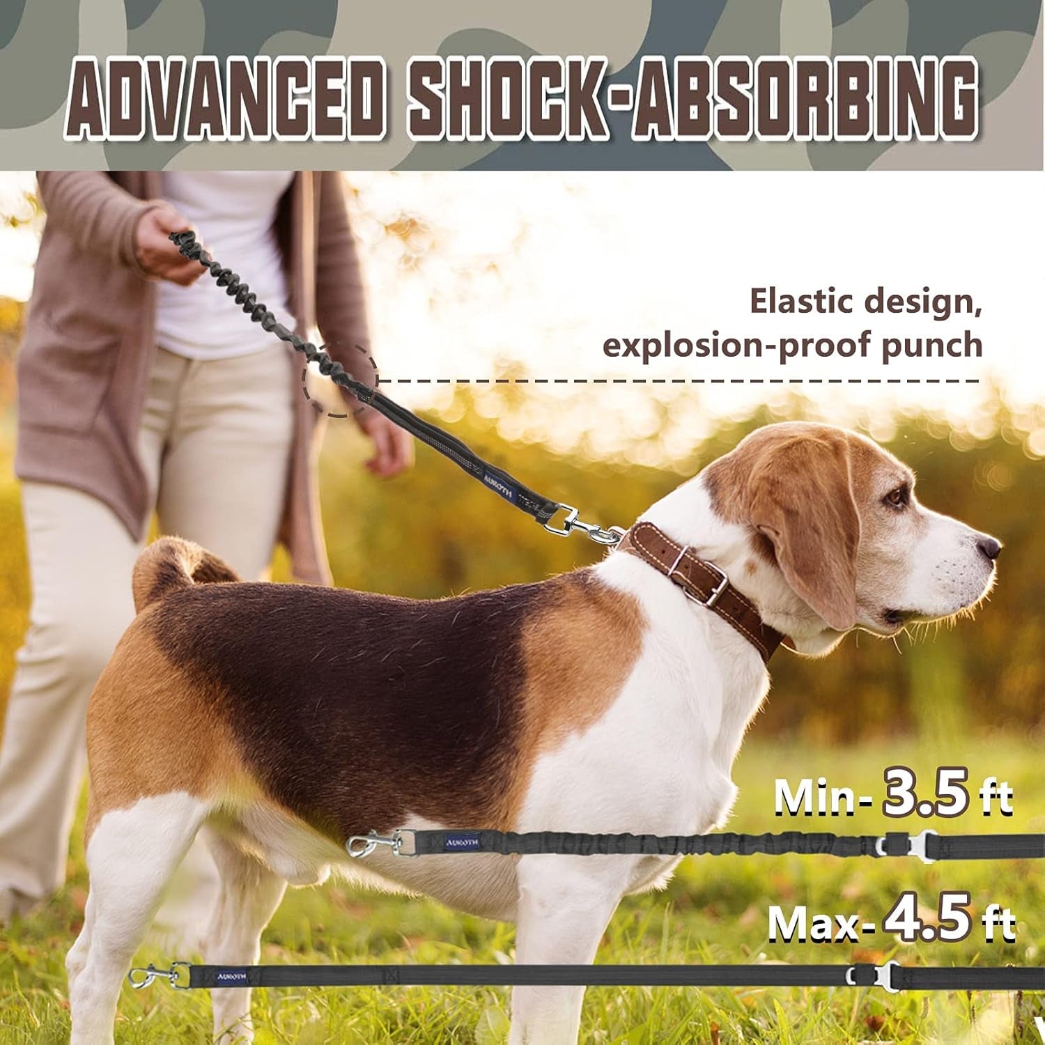 Heavy Duty Bungee Dog Leash for Medium Large Breed Dogs, No Pull for Shock Absorption with Car Seat Belt, 2 Padded Handles 4.5FT 6FT Training Dog Leash (MAX: 4.5 FT, Black01)