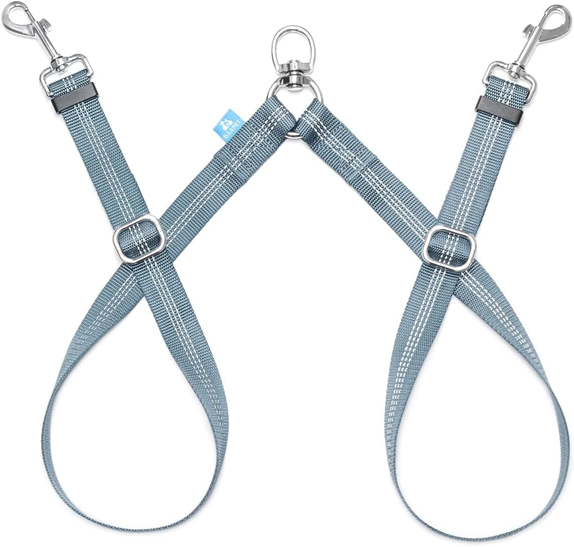Double Dog Leash Splitter, Tangle Free Dual Dog Leash Coupler, Two Dog Walking and Training Extension for Small Medium or Large Dogs (1.0'' X 20~32 Inch, Grey)