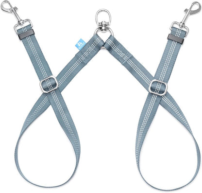 Double Dog Leash Splitter, Tangle Free Dual Dog Leash Coupler, Two Dog Walking and Training Extension for Small Medium or Large Dogs (1.0'' X 20~32 Inch, Grey)