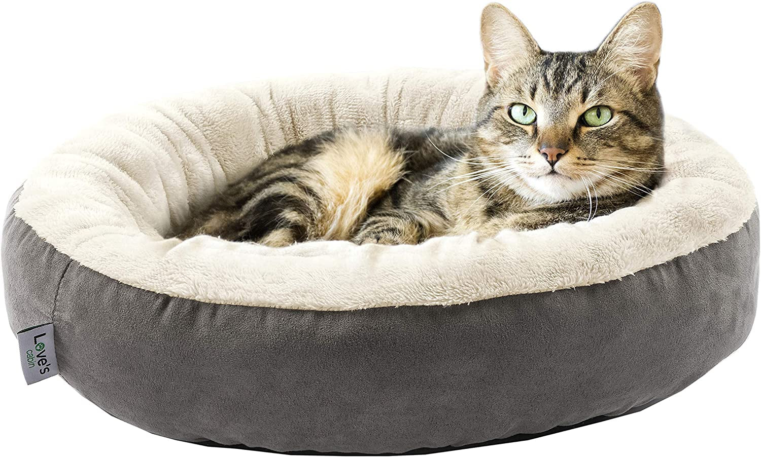 Round Donut Pet Cushion Bed for Cats and Small Dogs, 20-Inch, Anti-Slip & Water-Resistant Base, Ultra-Soft Durable Fabric, Washable Luxury Design in Gray