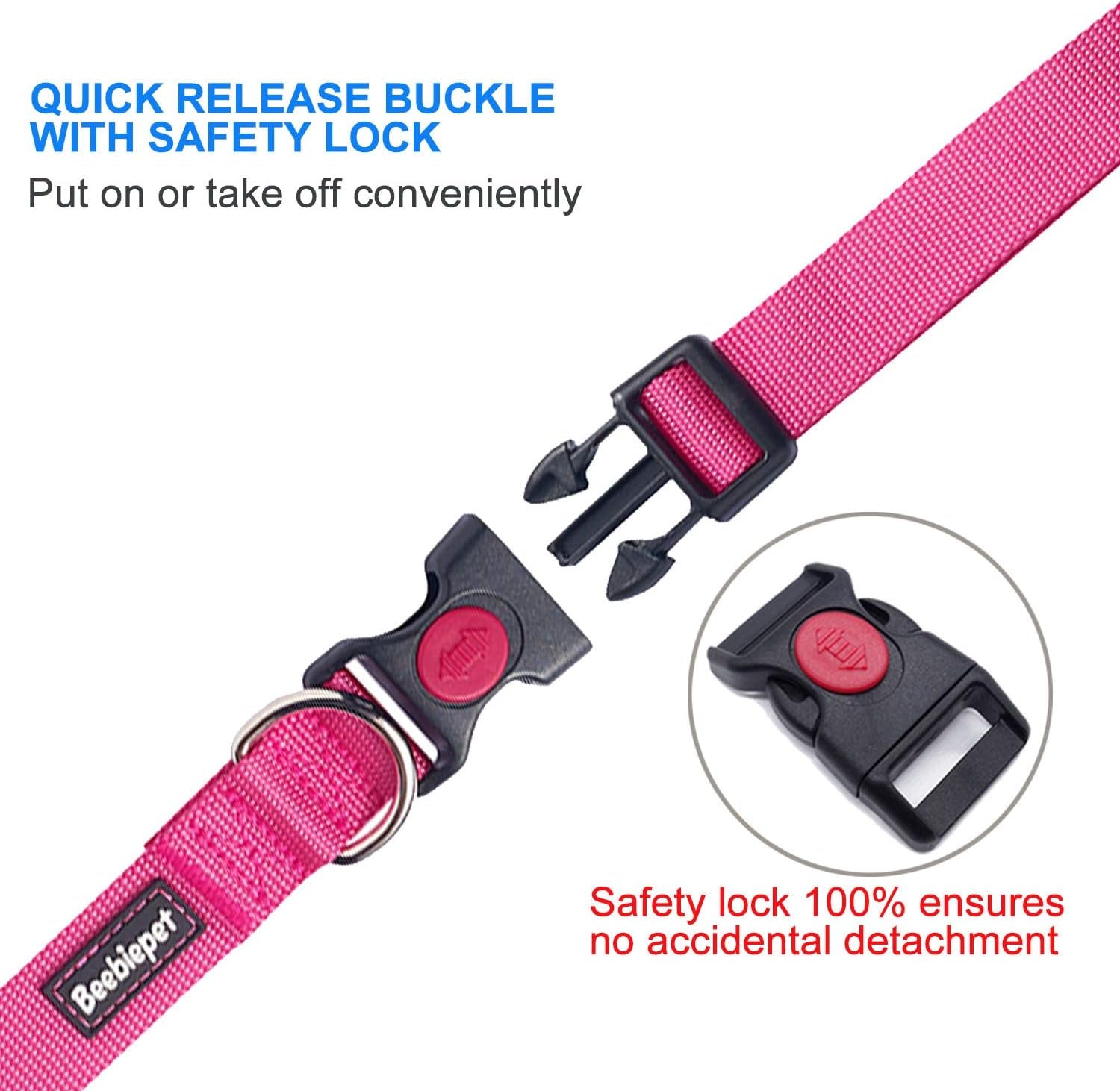 2 Packs Classic Dog Collar with Quick Release Buckle Adjustable Dog Collars for Small Medium Large Dogs (M Neck 14"-19", Pink)