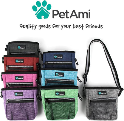 Dog Treat Pouch, Pet Treat Pouch for Training, Dog Walking Bag Holder for Kibbles, Pet Food Toy, Dog Trainer Essentials Supplies, Poop Bag Dispenser, 3 Ways to Wear (Heather Gray)