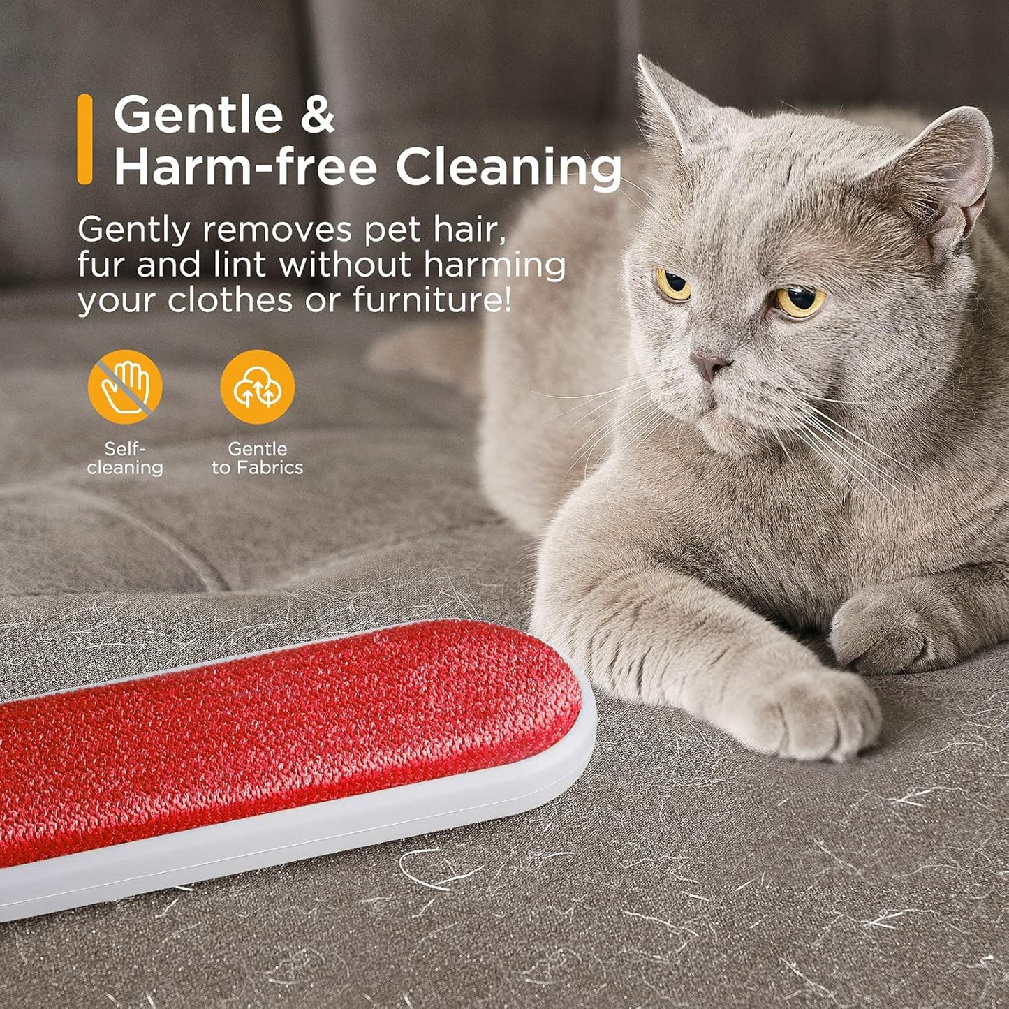 Professional Pet Hair Remover Brush for Clothing and Furniture - Double-Sided Dog and Cat Hair Removal Tool with Travel Brush and Self-Cleaning Base - Effective Fur Removal for Couches and Bedding - Red