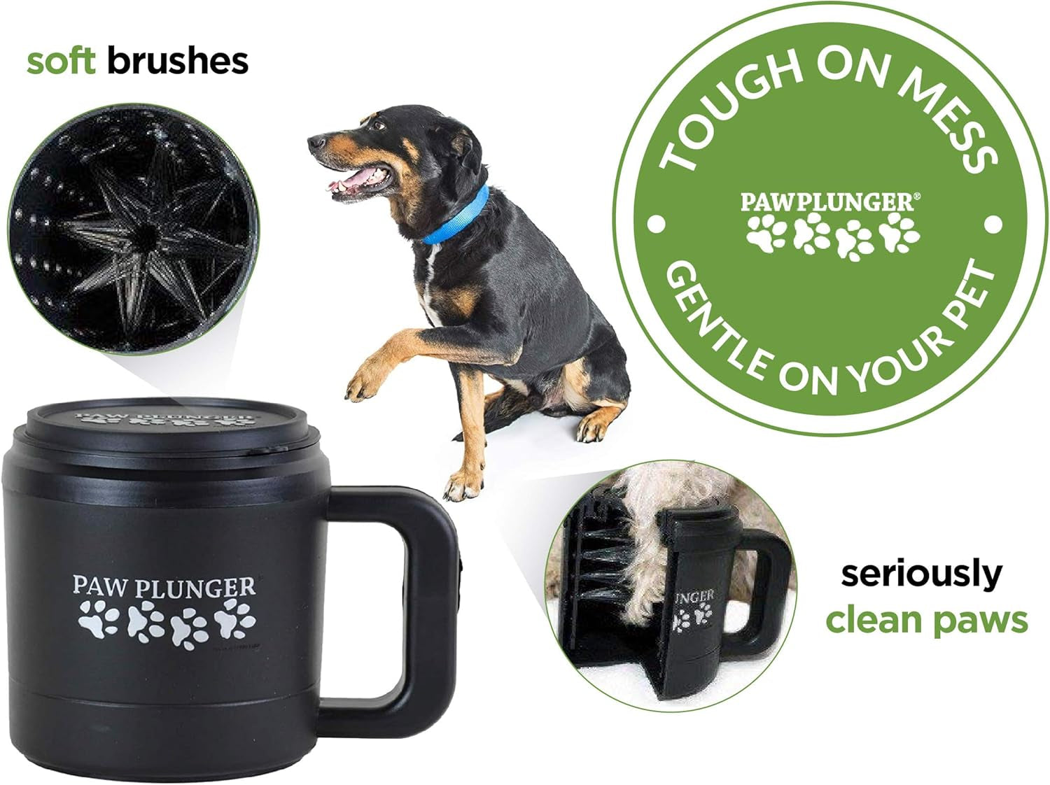 Paw Plunger Portable Dog Paw Cleaner - Essential Washer for Medium Dogs - Black