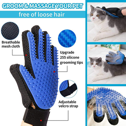 Pet Hair Removal and Grooming Gloves Set for Dogs and Cats, Dual-Sided Brush with Self-Cleaning Base for Clothing, Furniture, Carpets, and Car Seats
