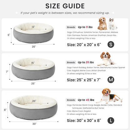 Round Donut Pet Cushion Bed for Cats and Small Dogs, 20-Inch, Anti-Slip & Water-Resistant Base, Ultra-Soft Durable Fabric, Washable Luxury Design in Gray