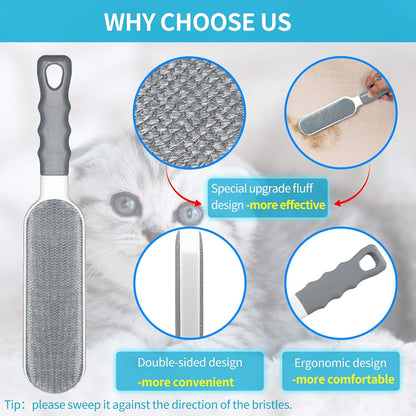Pet Hair Remover & Pet Grooming Gloves Kit, Perfect for Dog & Cat with Long & Short Fur, Efficient Double-Sided Brush with Self-Cleaning Base for Clothing, Furniture, Carpet, Car Seat Blue