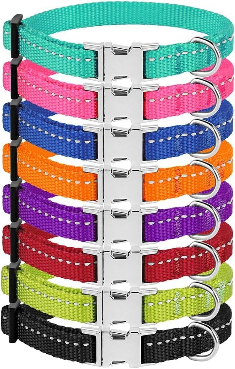 Small Dog Collar Nylon Reflective Puppy Collar Adjustable with Metal Buckle Black Pink Mint Green Lime Orange Red Purple Blue (Neck Fit 7"-11", Lime Green)