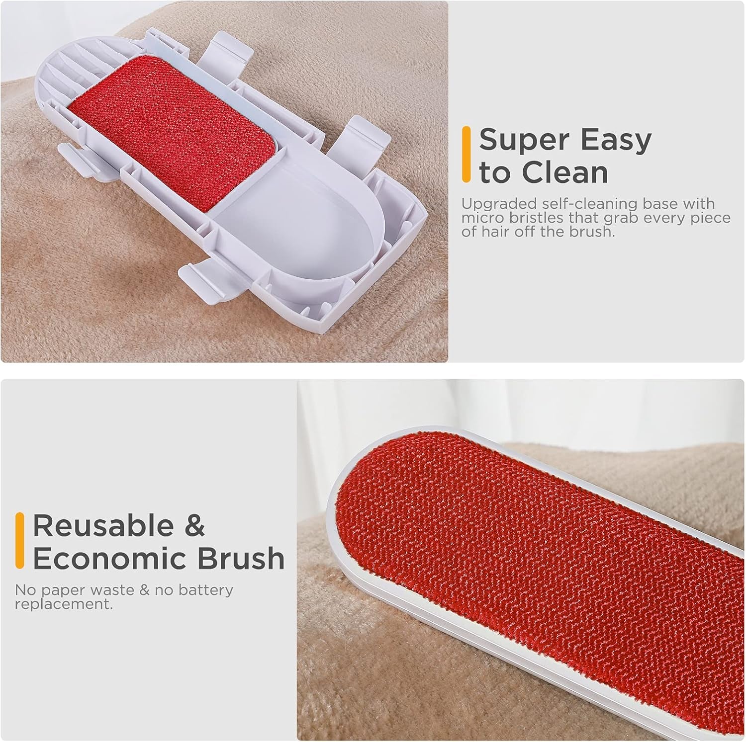 Professional Pet Hair Remover Brush for Clothing and Furniture - Double-Sided Dog and Cat Hair Removal Tool with Travel Brush and Self-Cleaning Base - Effective Fur Removal for Couches and Bedding - Red