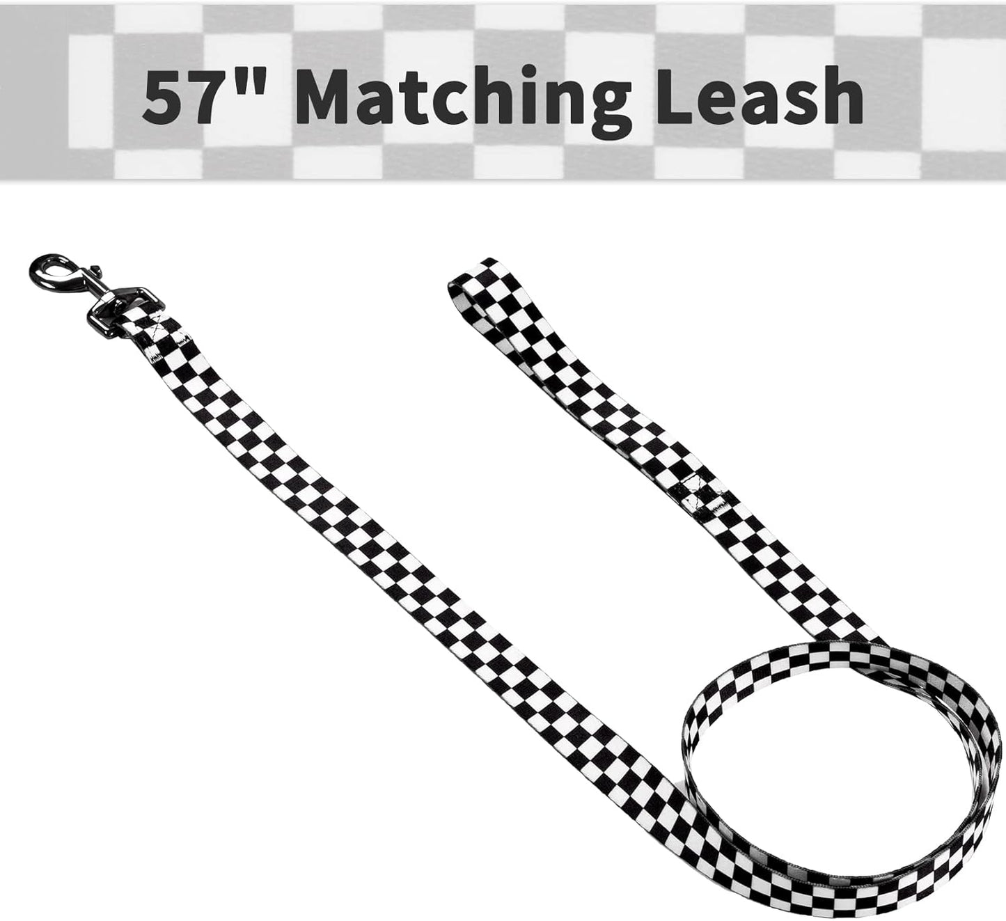 Dog Collar and Leash Set for Daily Outdoor Walking Running Training, Chess Board Design for Small Boys Girls Dogs Cats Pets, S-Up to 20LBS