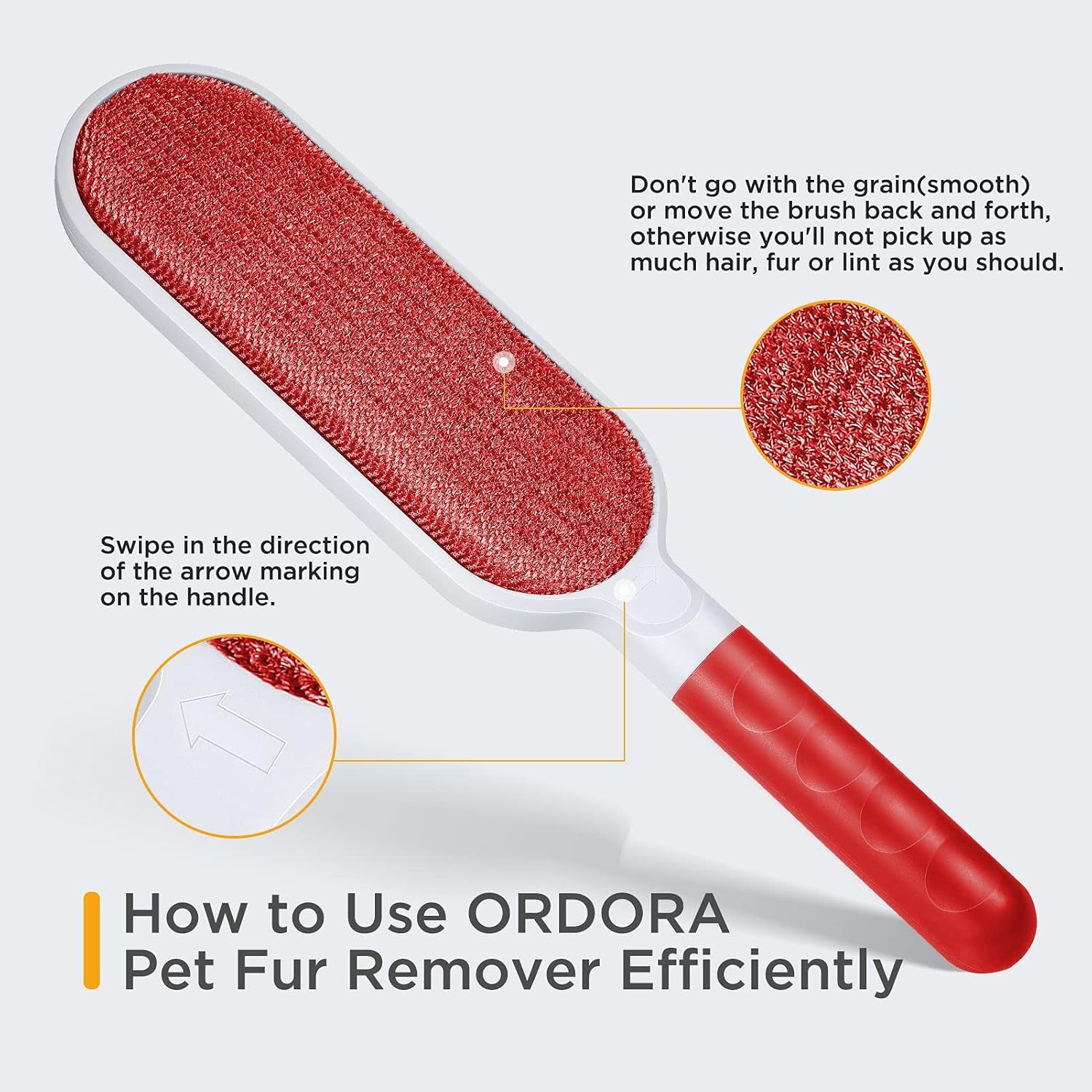 Professional Pet Hair Remover Brush for Clothing and Furniture - Double-Sided Dog and Cat Hair Removal Tool with Travel Brush and Self-Cleaning Base - Effective Fur Removal for Couches and Bedding - Red