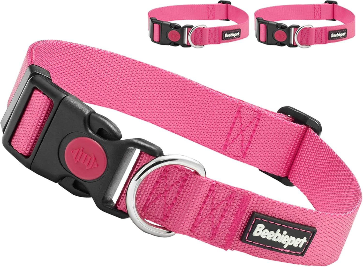 2 Packs Classic Dog Collar with Quick Release Buckle Adjustable Dog Collars for Small Medium Large Dogs (M Neck 14"-19", Pink)