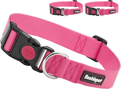 2 Packs Classic Dog Collar with Quick Release Buckle Adjustable Dog Collars for Small Medium Large Dogs (M Neck 14"-19", Pink)