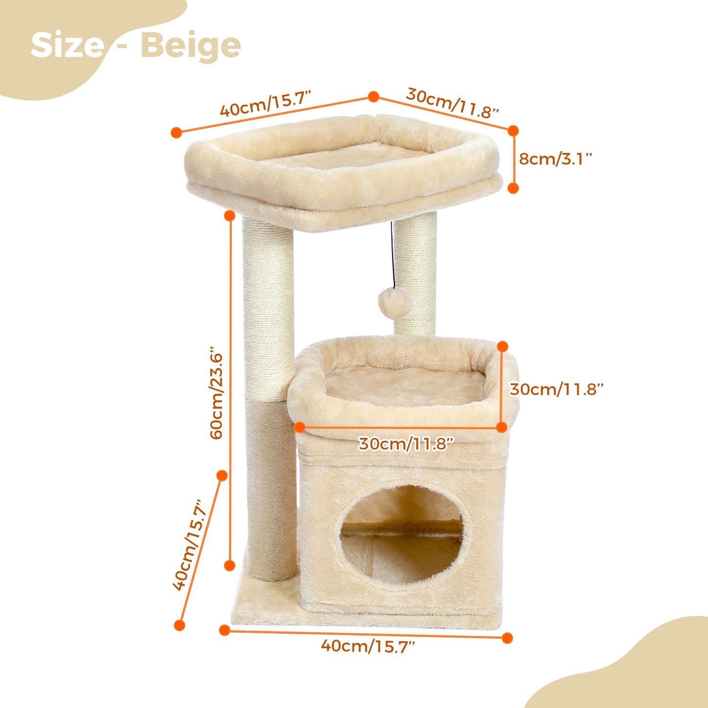 27-Inch Plush Cat Tree with Condo and Scratching Posts for Medium Cats - Beige