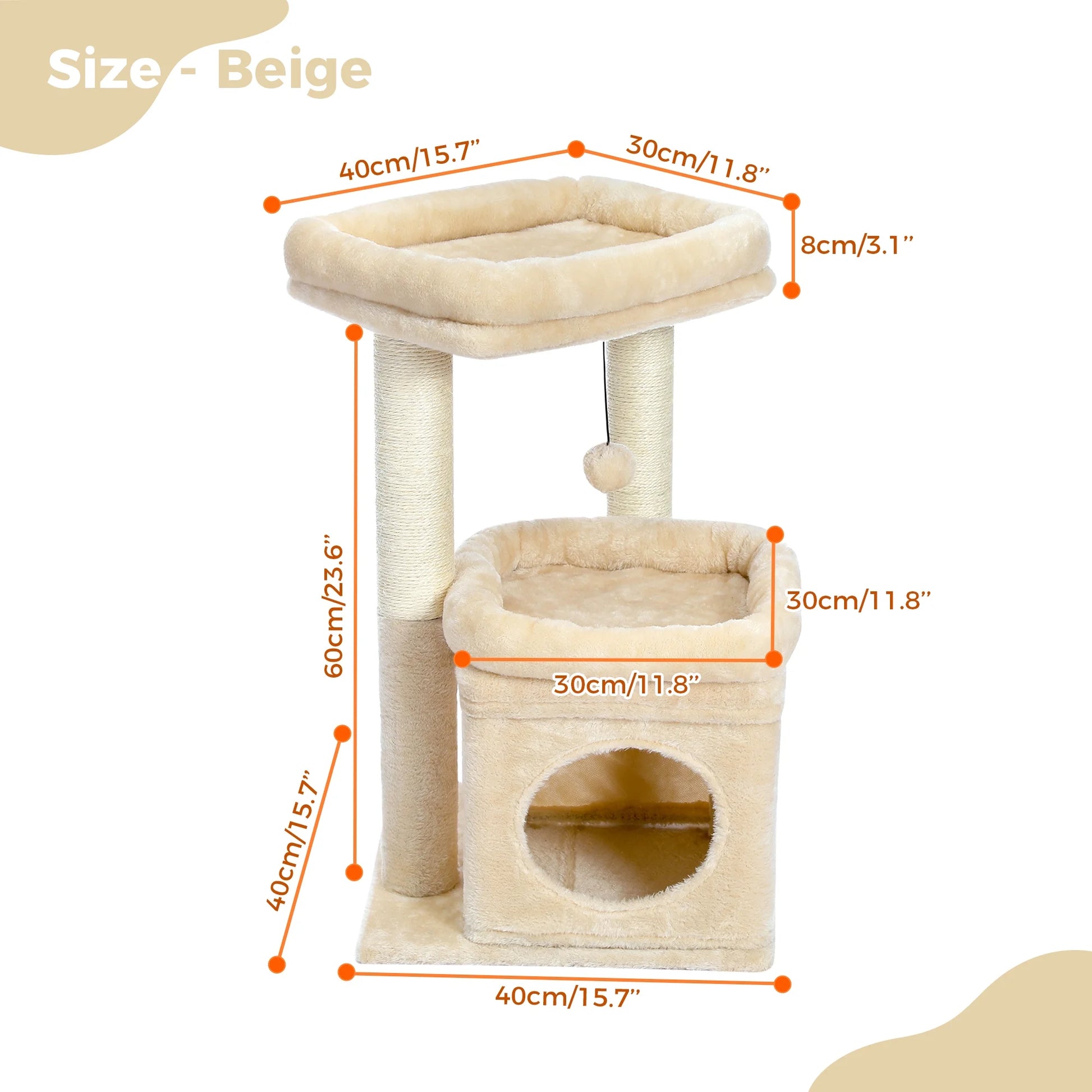27-Inch Plush Cat Tree with Condo and Scratching Posts for Medium Cats - Beige