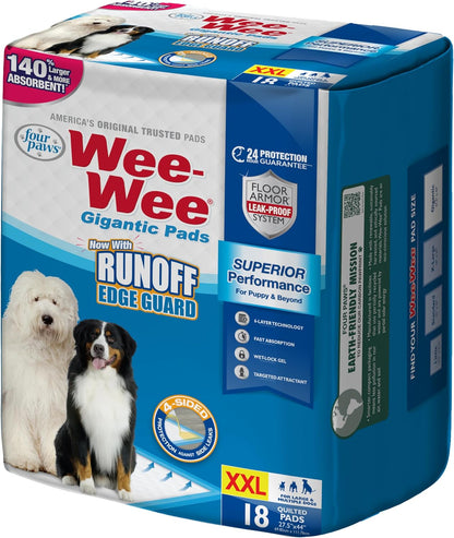 Wee-Wee Superior Performance Gigantic Dog Pee Pads, 18 Count | Puppy & Dog Potty Training Pads, All Day Floor Protection, Housebreaking Pet Supplies, Leak-Proof Puppy Pads, 27.5" X 44"