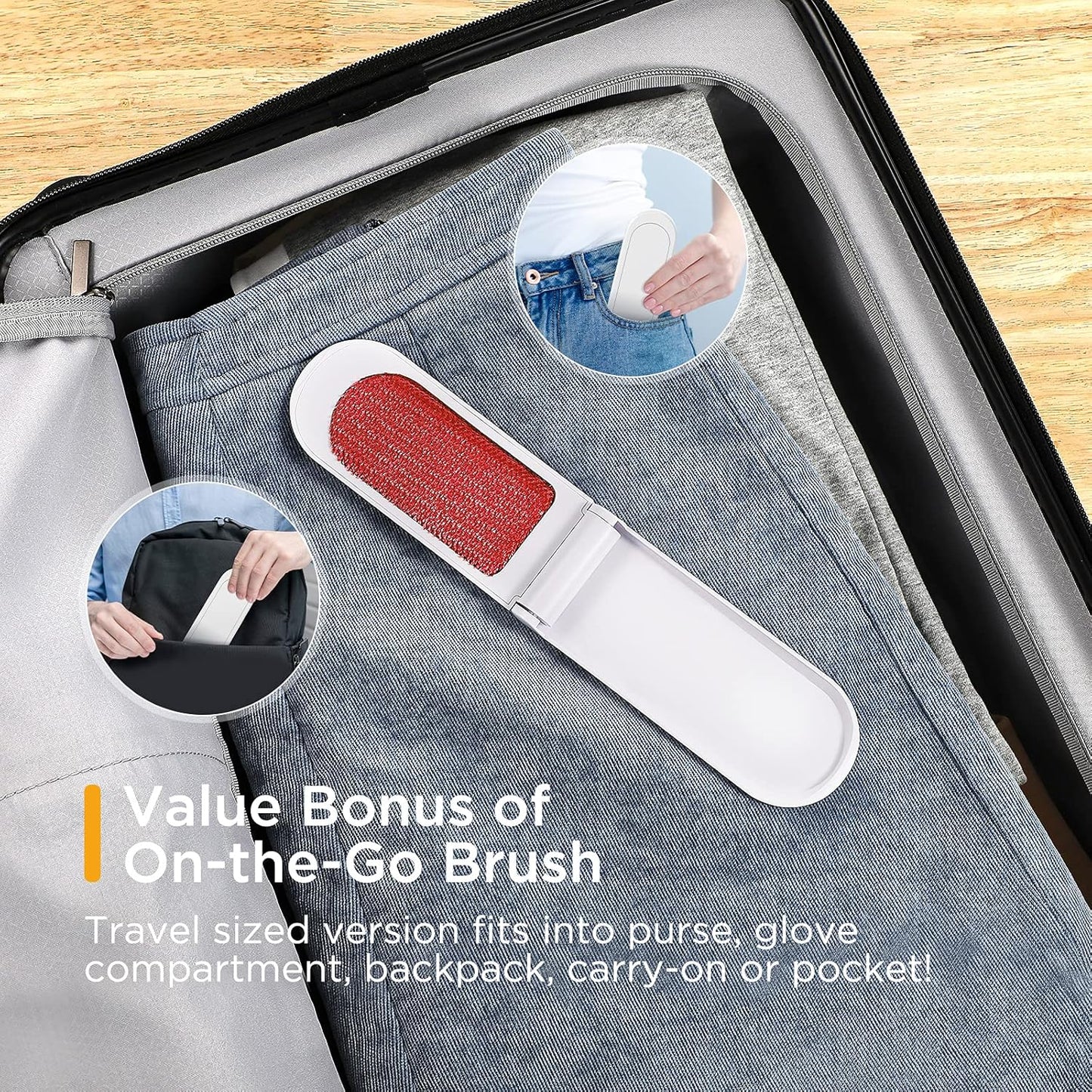 Professional Pet Hair Remover Brush for Clothing and Furniture - Double-Sided Dog and Cat Hair Removal Tool with Travel Brush and Self-Cleaning Base - Effective Fur Removal for Couches and Bedding - Red