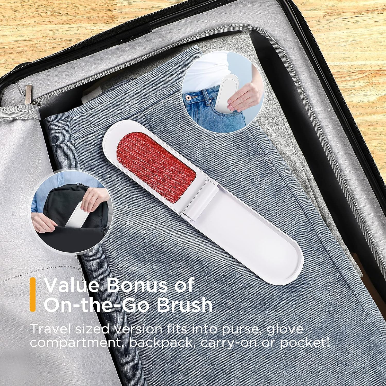 Professional Pet Hair Remover Brush for Clothing and Furniture - Double-Sided Dog and Cat Hair Removal Tool with Travel Brush and Self-Cleaning Base - Effective Fur Removal for Couches and Bedding - Red