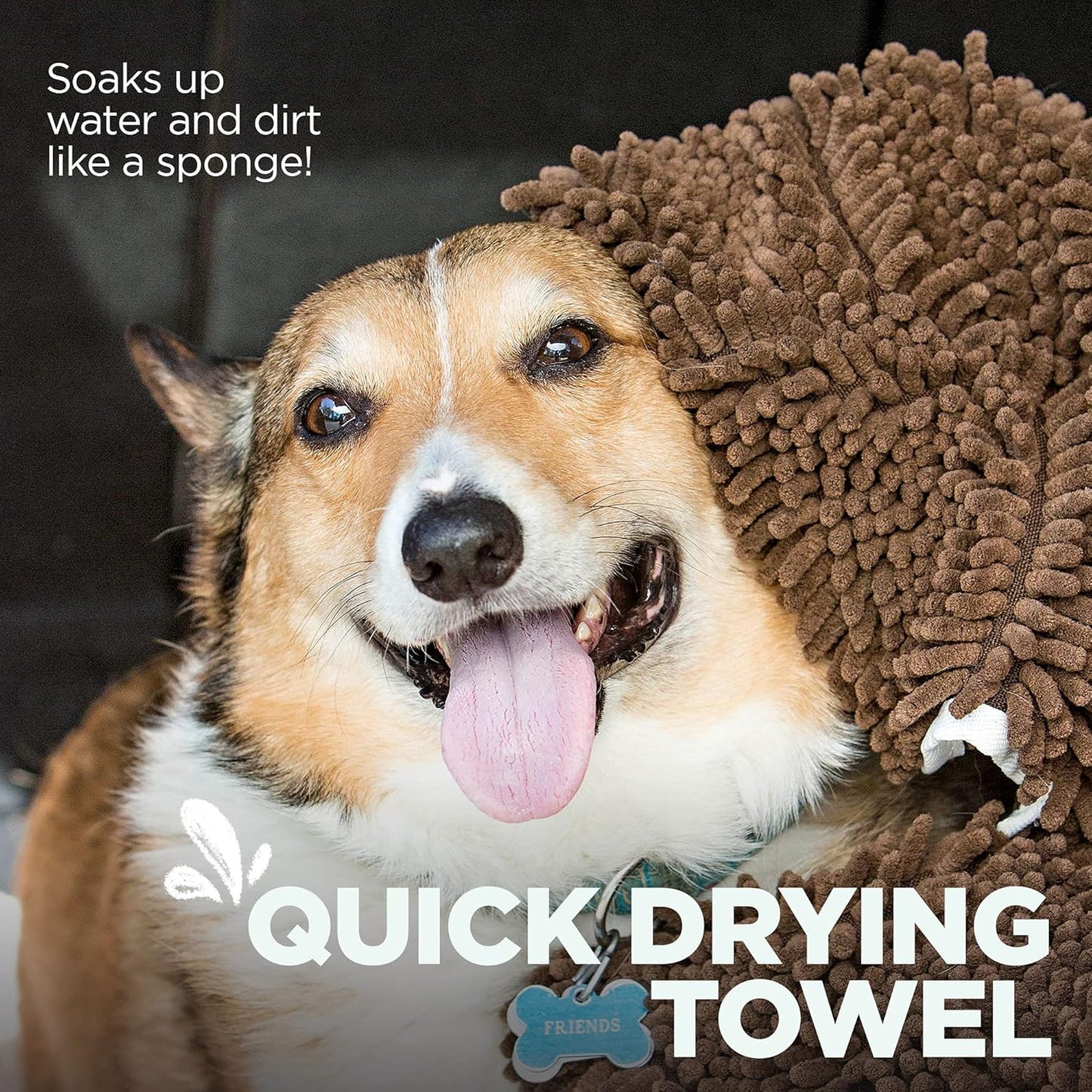 Soggy Doggy Super Shammy Absorbent Dog Towel, Chocolate, 31X14 | Hand-Pocket Design; Noodle-Texture Chenille; Gentle on Paws & Skin; for Bath Time, Beach, Muddy Walks; Quick-Dry