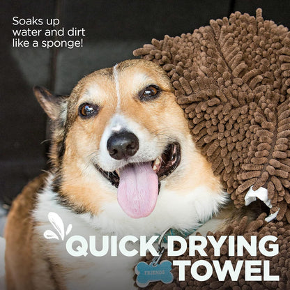 Soggy Doggy Super Shammy Absorbent Dog Towel, Chocolate, 31X14 | Hand-Pocket Design; Noodle-Texture Chenille; Gentle on Paws & Skin; for Bath Time, Beach, Muddy Walks; Quick-Dry