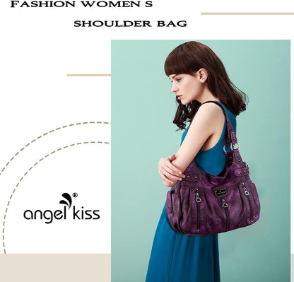Large Purses and Handbags for Women Washed Faux Leather Crossbody Hobo Satchel Shoulder Handbag Tote Purse