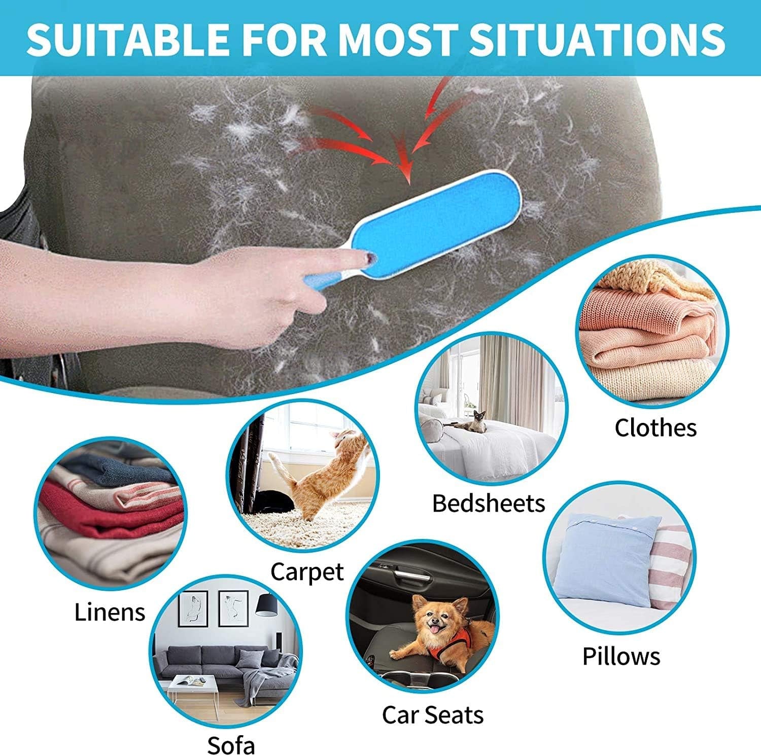 Pet Hair Removal and Grooming Gloves Set for Dogs and Cats, Dual-Sided Brush with Self-Cleaning Base for Clothing, Furniture, Carpets, and Car Seats
