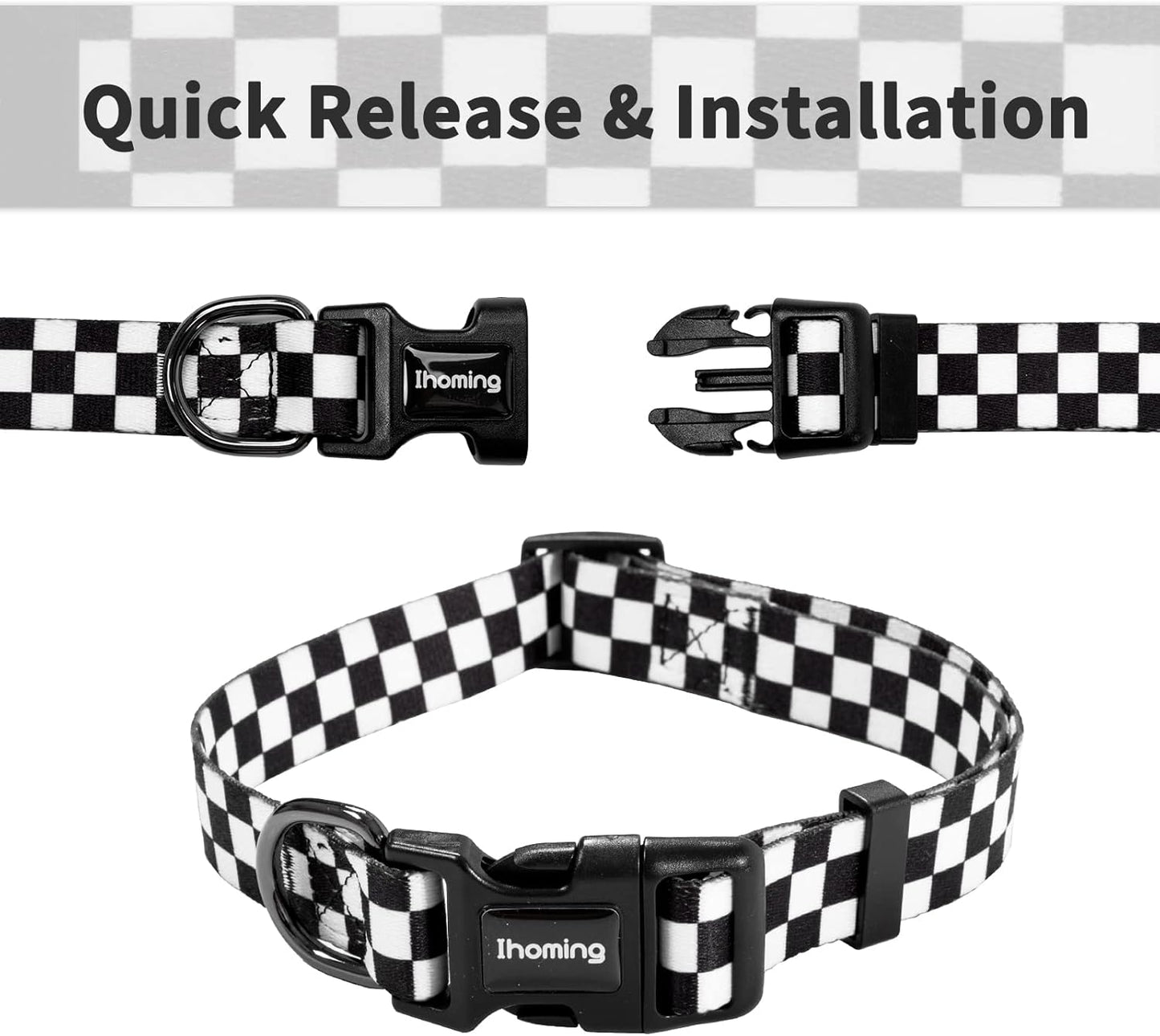 Dog Collar and Leash Set for Daily Outdoor Walking Running Training, Chess Board Design for Small Boys Girls Dogs Cats Pets, S-Up to 20LBS
