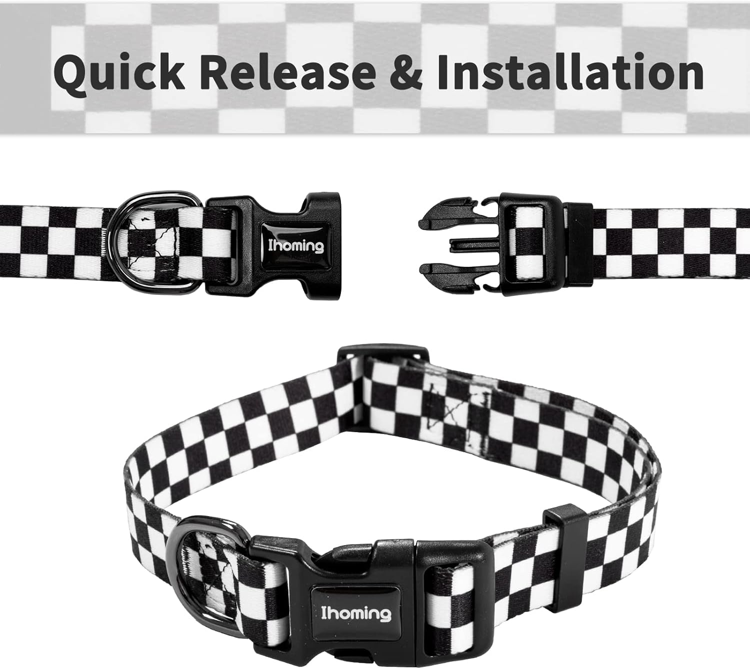 Dog Collar and Leash Set for Daily Outdoor Walking Running Training, Chess Board Design for Small Boys Girls Dogs Cats Pets, S-Up to 20LBS