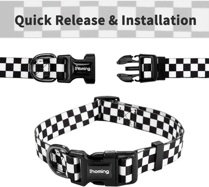 Dog Collar and Leash Set for Daily Outdoor Walking Running Training, Chess Board Design for Small Boys Girls Dogs Cats Pets, S-Up to 20LBS