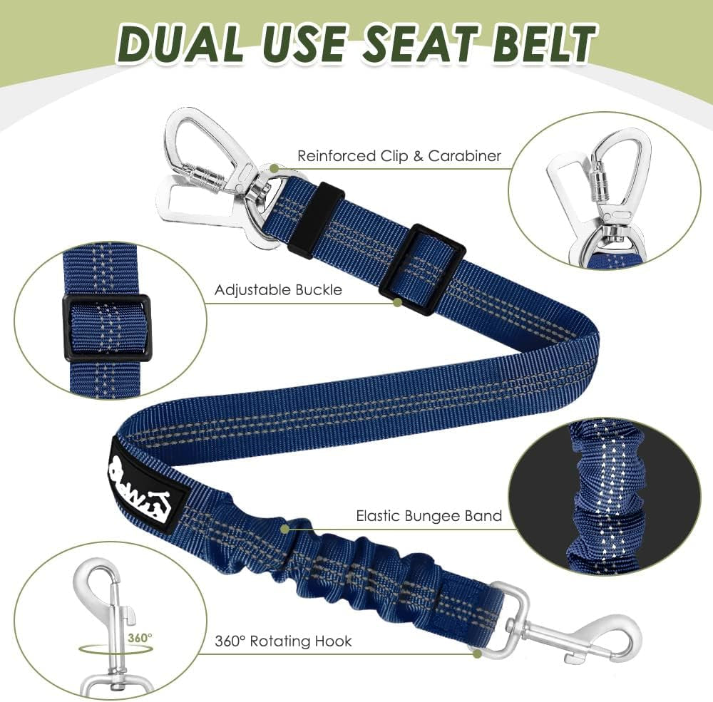 Dog Seat Belt for Car, Adjustable Dog Car Harness for Large Medium Small Dogs, Soft Padded & Breathable Mesh Dog Seatbelt with Car Strap and Carabiner (Blue,M)