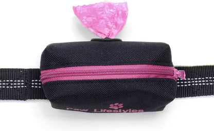 Dog Poop Bag Holder Leash Attachment - Fits Any Dog Leash - Includes Free Roll of Dog Bags – Poop Bag Dispenser (Black and Magenta)