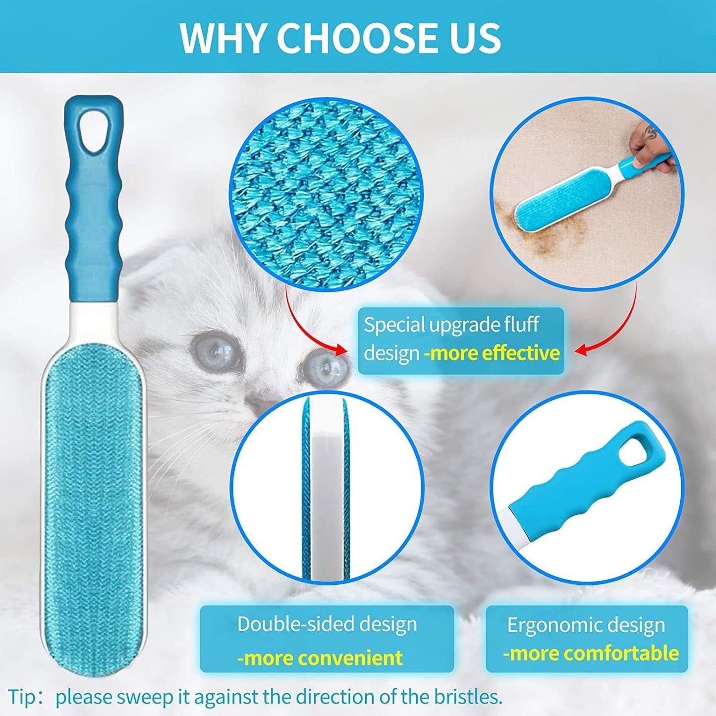 Pet Hair Removal and Grooming Gloves Set for Dogs and Cats, Dual-Sided Brush with Self-Cleaning Base for Clothing, Furniture, Carpets, and Car Seats