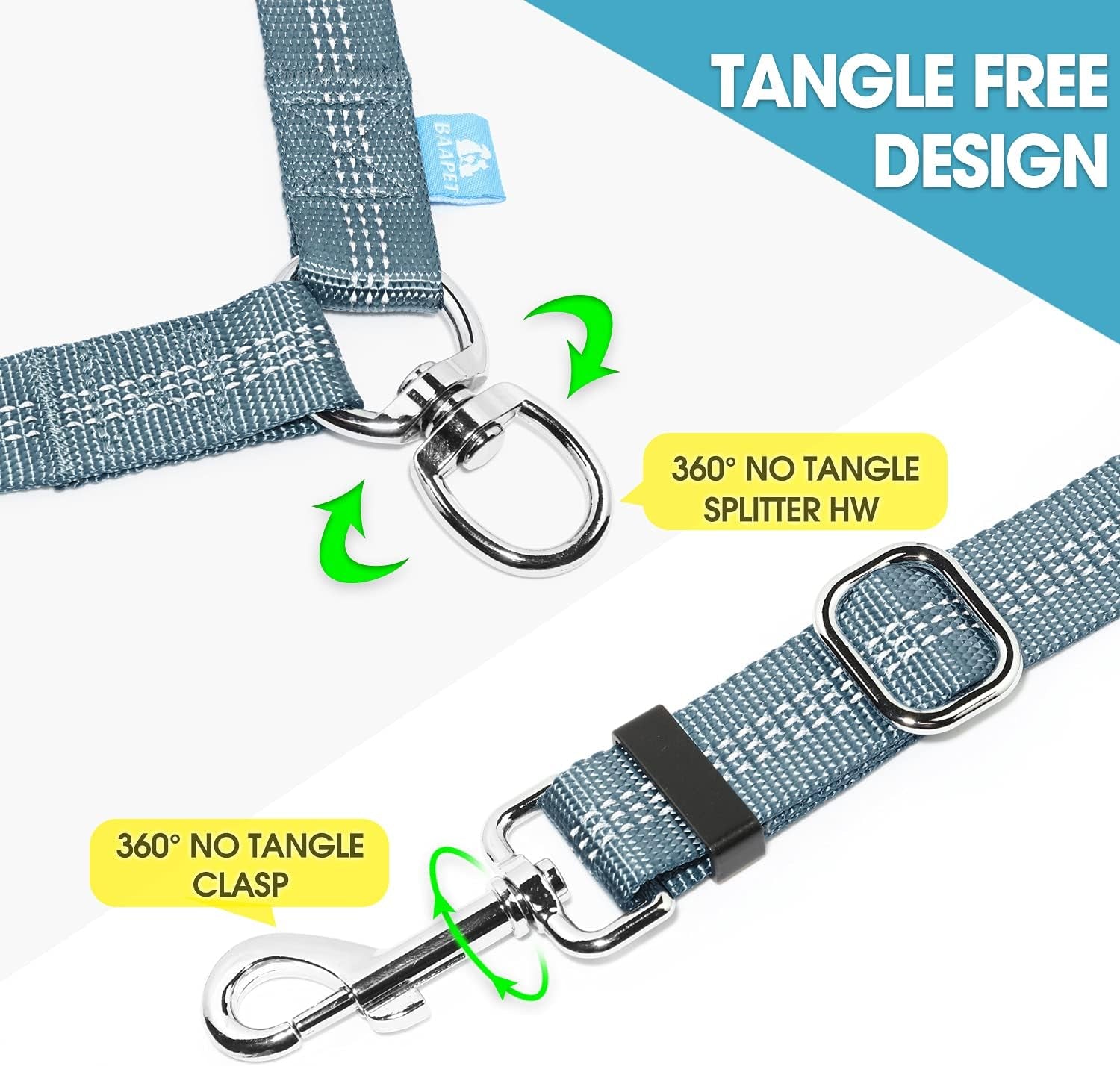 Double Dog Leash Splitter, Tangle Free Dual Dog Leash Coupler, Two Dog Walking and Training Extension for Small Medium or Large Dogs (1.0'' X 20~32 Inch, Grey)
