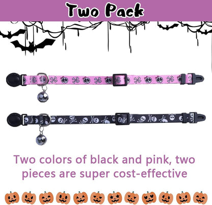 Cat Collar Breakaway with Bells, Kitten Collar Outfit Adjustable for Girl Boy Small Pet Puppy Bunny, Cute Costume Accessory with Safety Release Buckle (Skull)