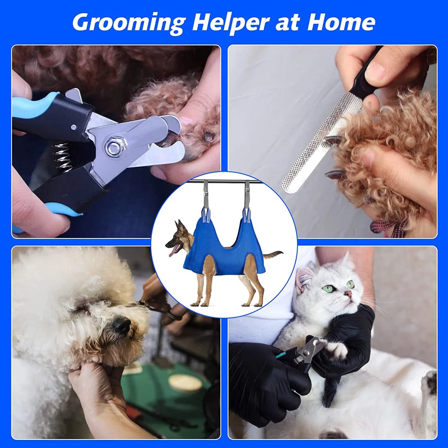 Sehao Dog Grooming Harness for Nail Trimming - Pet Grooming Sling Helper, Blue, Size L