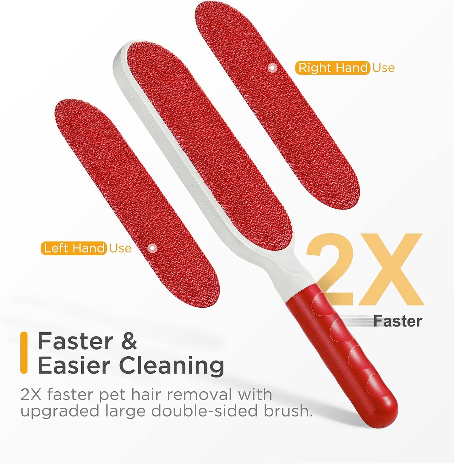 Professional Pet Hair Remover Brush for Clothing and Furniture - Double-Sided Dog and Cat Hair Removal Tool with Travel Brush and Self-Cleaning Base - Effective Fur Removal for Couches and Bedding - Red