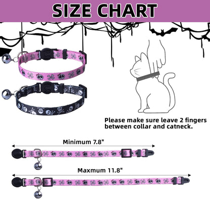Cat Collar Breakaway with Bells, Kitten Collar Outfit Adjustable for Girl Boy Small Pet Puppy Bunny, Cute Costume Accessory with Safety Release Buckle (Skull)