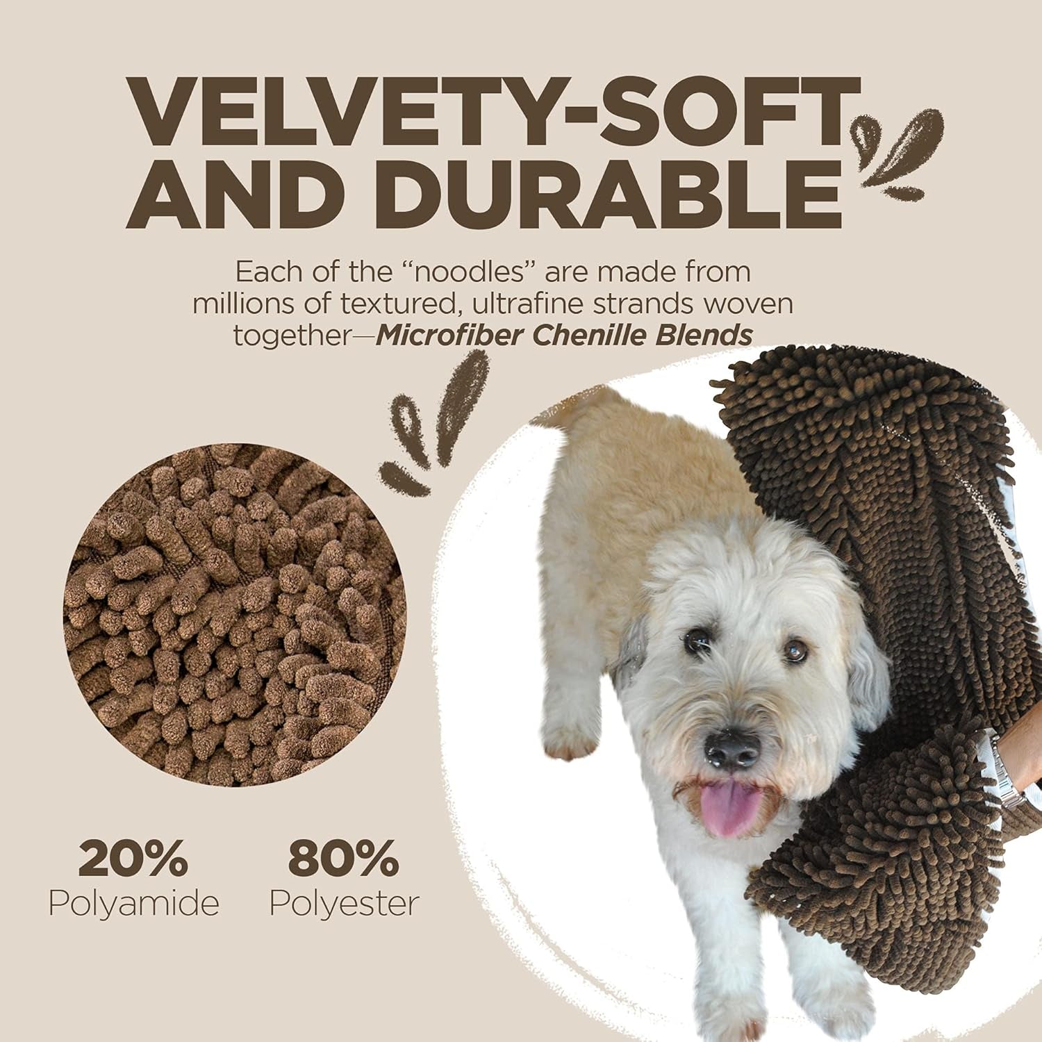 Soggy Doggy Super Shammy Absorbent Dog Towel, Chocolate, 31X14 | Hand-Pocket Design; Noodle-Texture Chenille; Gentle on Paws & Skin; for Bath Time, Beach, Muddy Walks; Quick-Dry
