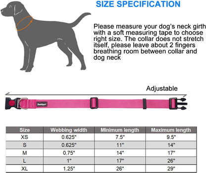 2 Packs Classic Dog Collar with Quick Release Buckle Adjustable Dog Collars for Small Medium Large Dogs (M Neck 14"-19", Pink)
