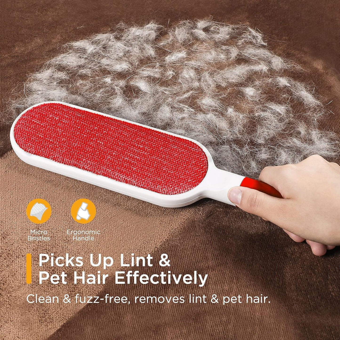 Professional Pet Hair Remover Brush for Clothing and Furniture - Double-Sided Dog and Cat Hair Removal Tool with Travel Brush and Self-Cleaning Base - Effective Fur Removal for Couches and Bedding - Red