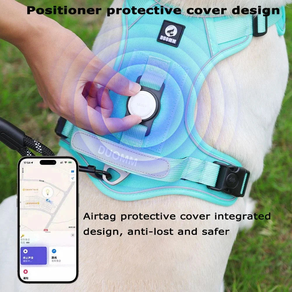 Dog Harness with Airtag Holder and Leash Set-Premium Oxford Breathable Material Durable Reflective Dog Harness and Leash Set (M)