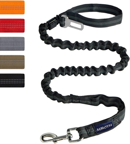Heavy Duty Bungee Dog Leash for Medium Large Breed Dogs, No Pull for Shock Absorption with Car Seat Belt, 2 Padded Handles 4.5FT 6FT Training Dog Leash (MAX: 4.5 FT, Black01)