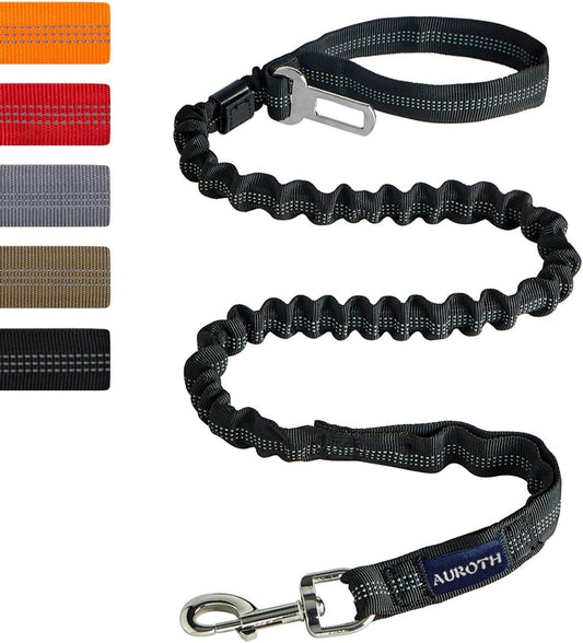 Heavy Duty Bungee Dog Leash for Medium Large Breed Dogs, No Pull for Shock Absorption with Car Seat Belt, 2 Padded Handles 4.5FT 6FT Training Dog Leash (MAX: 4.5 FT, Black01)