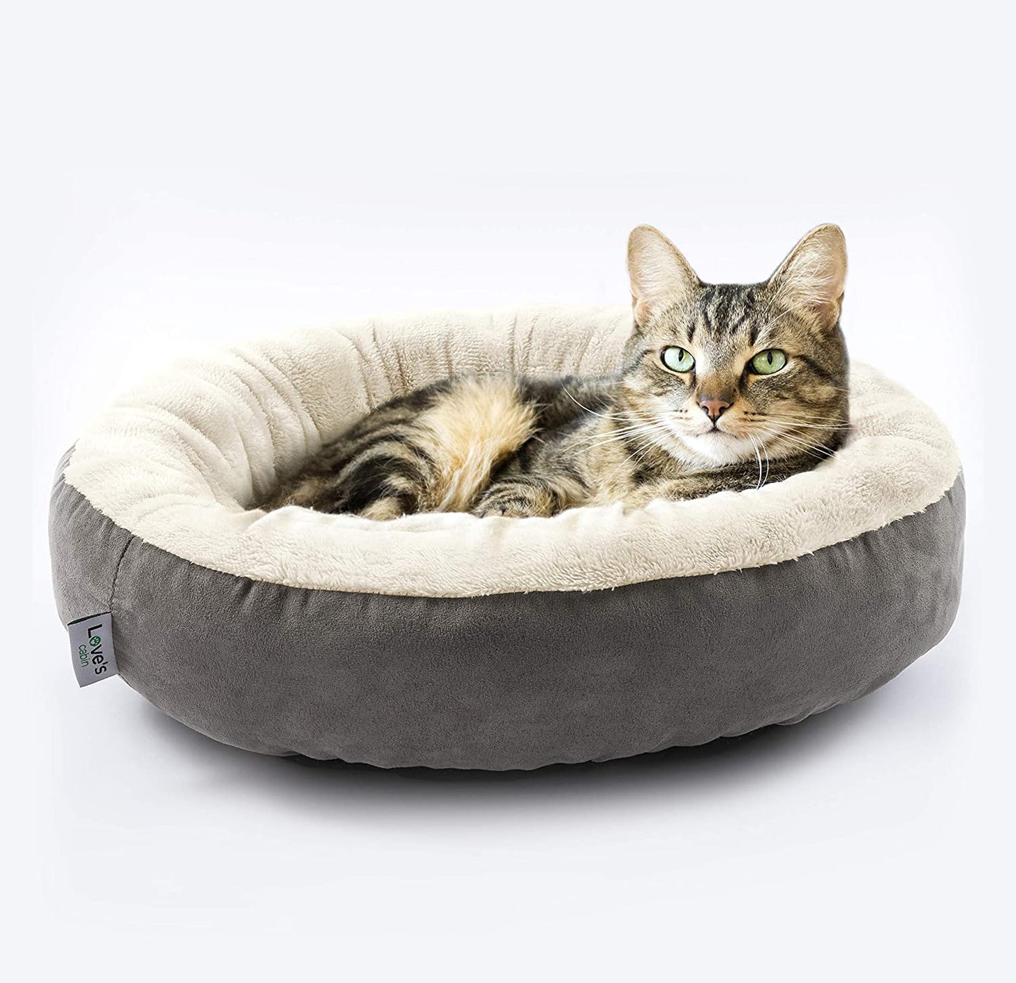 Round Donut Pet Cushion Bed for Cats and Small Dogs, 20-Inch, Anti-Slip & Water-Resistant Base, Ultra-Soft Durable Fabric, Washable Luxury Design in Gray