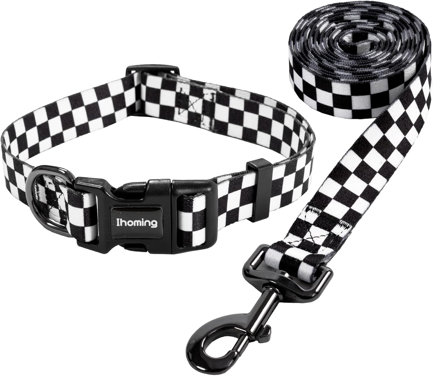Dog Collar and Leash Set for Daily Outdoor Walking Running Training, Chess Board Design for Small Boys Girls Dogs Cats Pets, S-Up to 20LBS