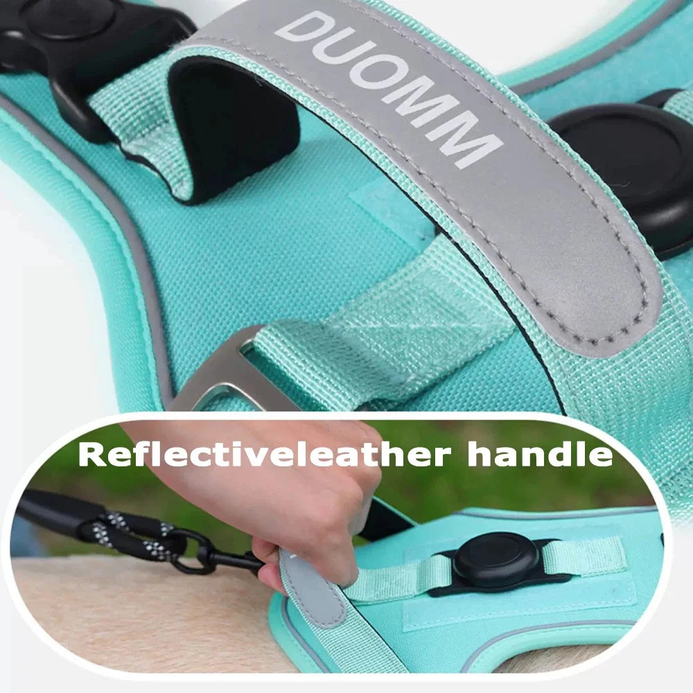 Dog Harness with Airtag Holder and Leash Set-Premium Oxford Breathable Material Durable Reflective Dog Harness and Leash Set (M)